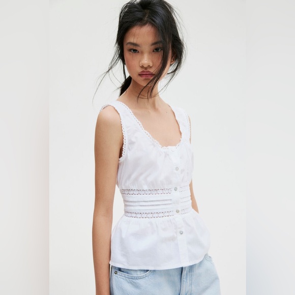 Divided Tops - H&M DIVIDED Women's PEPLUM VEST TOP - White- XL